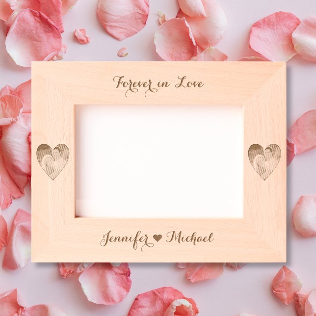 Cadres Gravés Couple Coeurs photo Monogramme Anniversaire Mariag (Couple Photo Hearts Monogram Wedding Anniversary Engraved Frames)