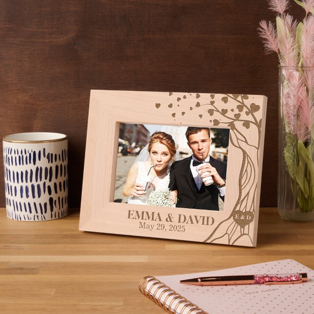 Cadres Gravés Élégant Mariage de coeur d'arbre romantique pour c ( Couple anniversary newlyweds monogrammed heart create your own keepsake valentine's day gift ideas )