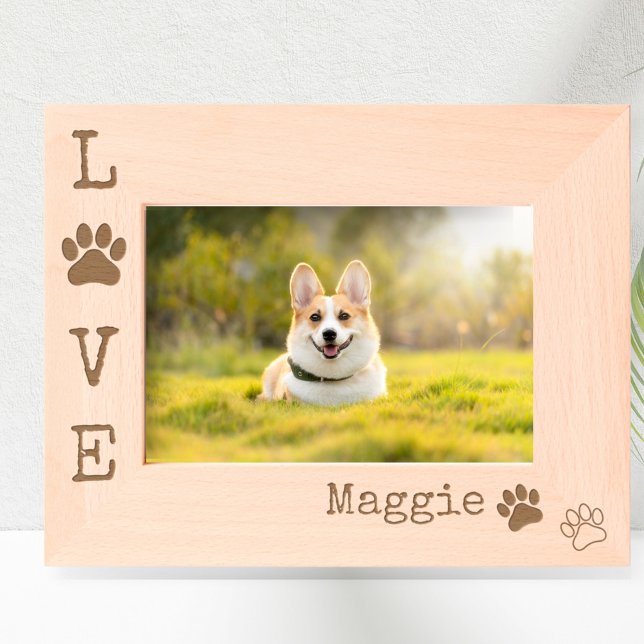 Cadres Gravés Empreinte de patte Dog LOVE Photo personnalisée mo (Personalized LOVE paw print photo frame.)