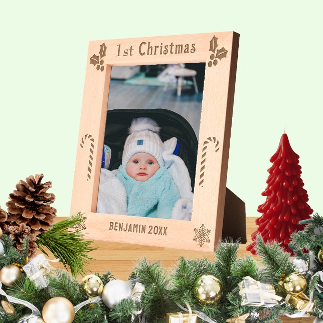 Cadres Gravés First Christmas Holly, Sucres de canne, Afficher l (First Christmas Holly, Candy Canes, Show Name 8x10 Etched Frames)