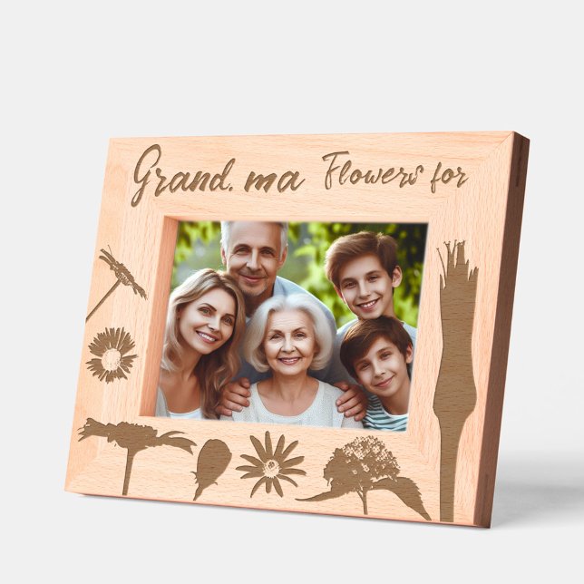 Cadres Gravés Fleurs de printemps mignon personnalisées (Personalized Grandma Floral Picture Frame)