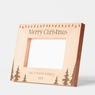 Cadres Gravés Joyeux Noël Lumières Arbres Famille Bois