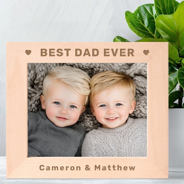 Cadres Gravés Meilleur papa n'a jamais de coeur enfants noms Fêt (Best dad ever hearts kids names Father's Day Etched Frames)