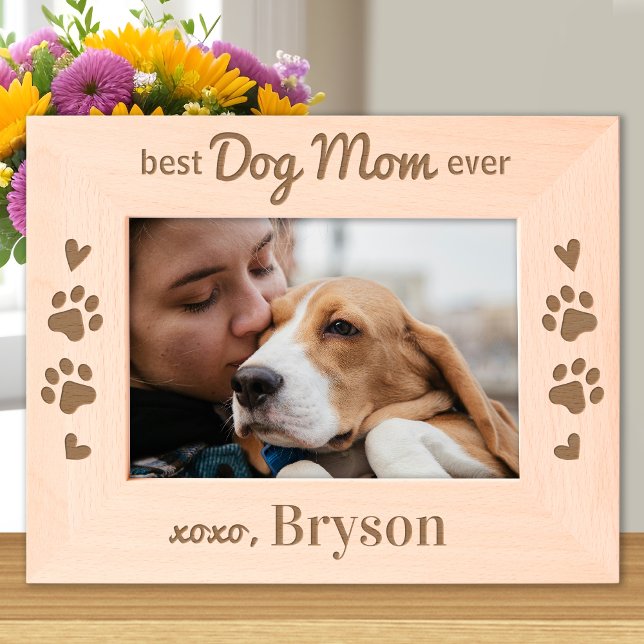 Cadres Gravés Meilleure MOM de DOG jamais - Paws photo en bois p (Créateur téléchargé)