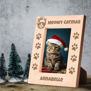 Cadres Gravés Meowy Catmas Nom personnalisé Cat Père Noël
