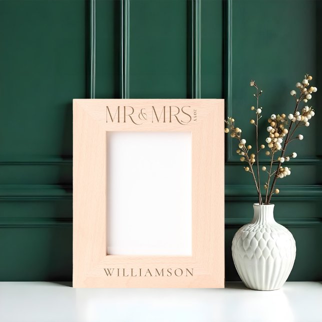 Cadres Gravés Minimal M & Mme Newlyweds Mariage Gift Keepsaké (Minimal Mr & Mrs Newlyweds Wedding Gift Keepsake Etched Frame)