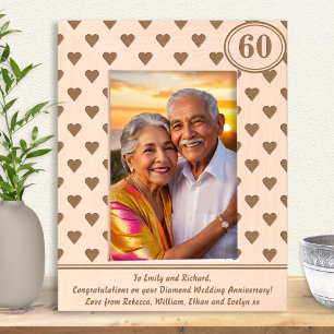 Cadres Gravés Noces de Diamant 60e Anniversaire de Mariage Cœurs