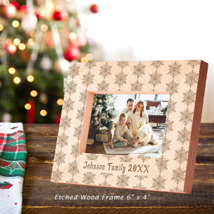 Cadres Gravés Nom de famille Snowflake Noël Motif 6x4 Bois
