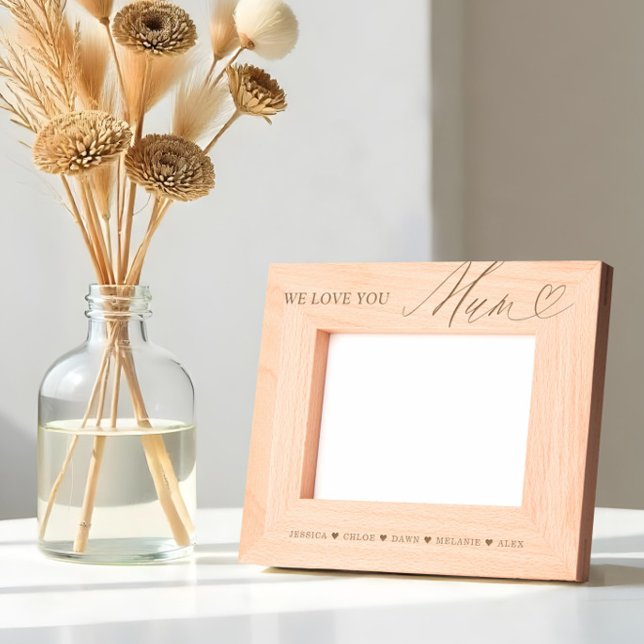 Cadres Gravés Nous t'aimons maman Script Heart Kids Noms Keepsak (We Love You Mum Script Heart Kids Names Keepsake Etched Frames)