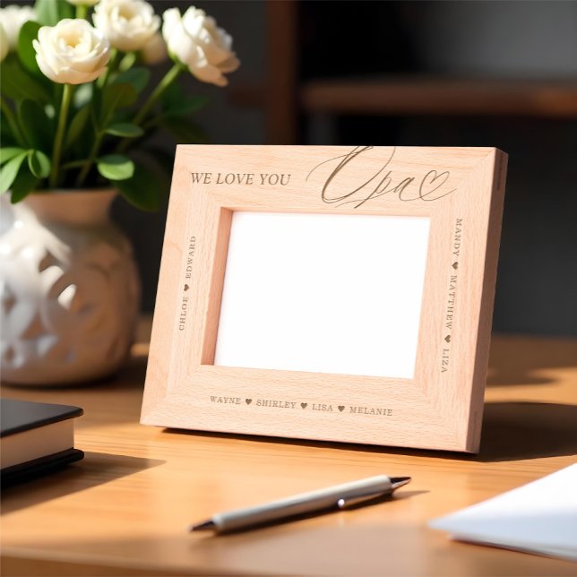 Cadres Gravés Nous Vous Aimons Opa Script Heart Grandkids Noms (We Love You Opa Script Heart Grandkids Names Etched Frames)