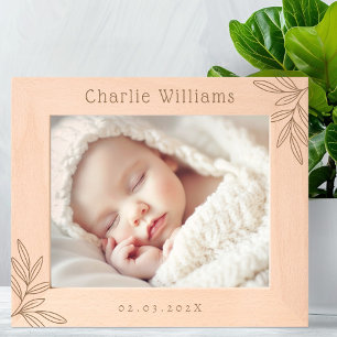 Cadres Gravés Nouvel enfant date de naissance nom vert feuilles