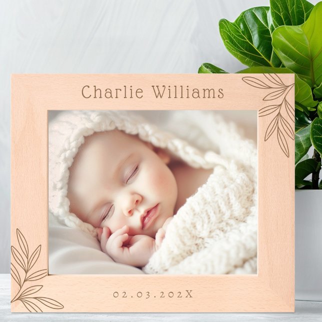 Cadres Gravés Nouvel enfant date de naissance nom vert feuilles (New baby date of birth name greenery leaves etched frames)