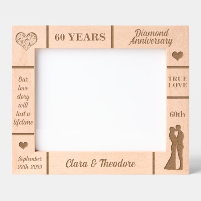 Cadres Gravés Paysage 10x8 Diamant 60e anniversaire Mariage (Recto)