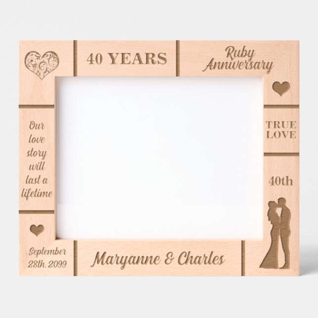 Cadres Gravés Paysage 10x8 Ruby 40e anniversaire de Mariage (Recto)
