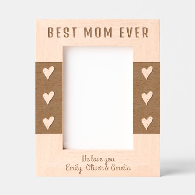 Cadres Gravés Personnalisé Best Mom Hearts Keepsaké (Recto)