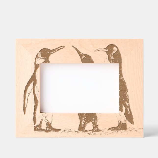 Cadres Gravés pingouins 6" x 4" Paysage, FrameStyle : naturel (Recto)