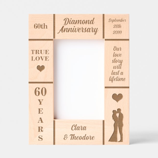 Cadres Gravés Portrait 4x6 Anniversaire du diamant 60e Mariage (Recto)