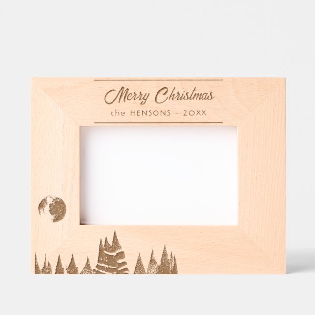 Cadres Gravés Rustic Trees and Moon Merry Christmas Holiday (Recto)