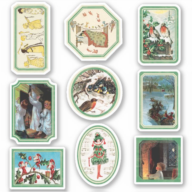 Cadres verts vintages Stickers de Noël (Devant)