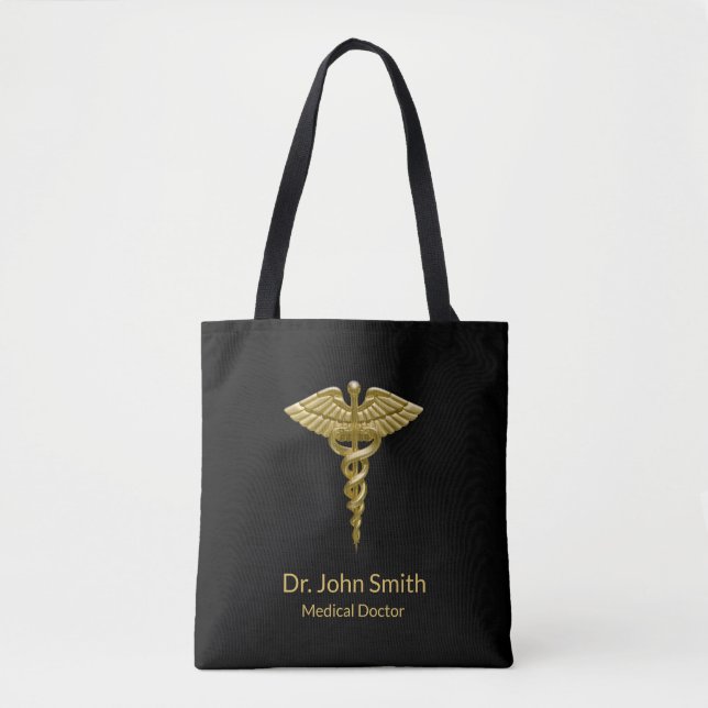 Caducée Médicale chic d'or sur le noir - sac (Devant)