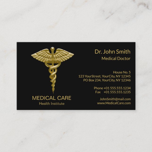 Caducée Médicale d'or sur le noir - carte de (Devant)