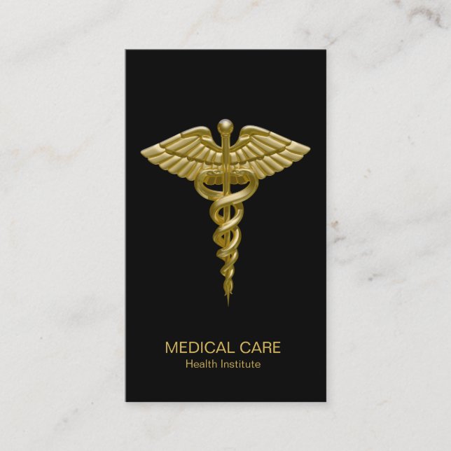 Caducée Médicale d'or sur le noir - carte de (Devant)