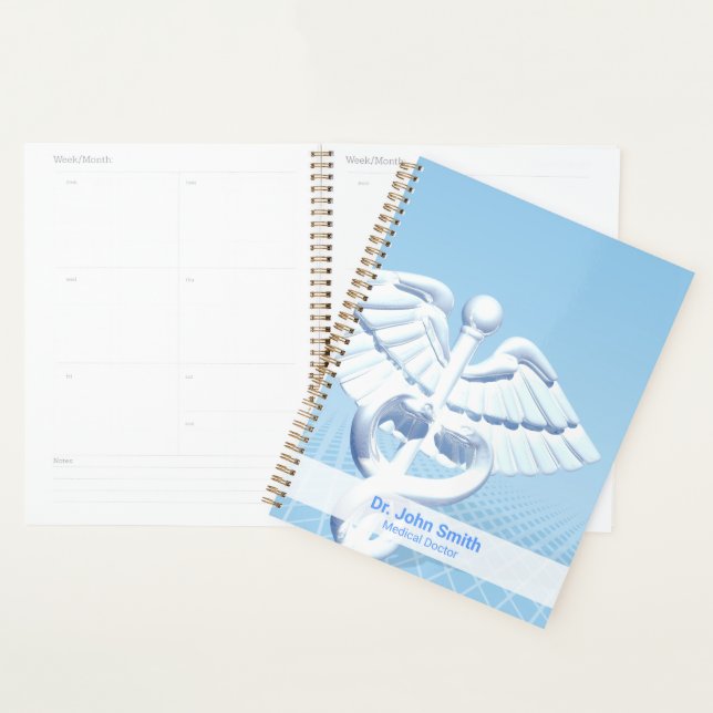 Caduceus 3D blanc Design bleu Médicale (Devant avec enveloppe)