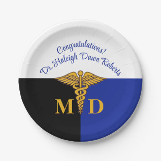 Caduceus Abschluss Blue/White/Black Med Pappteller