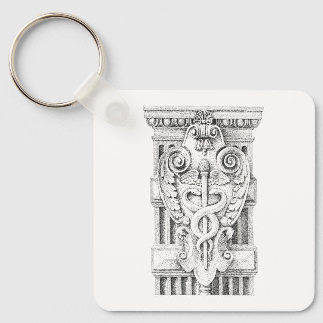 CADUCEUS Aluminium Square Schlüsselanhänger (Vorderseite)