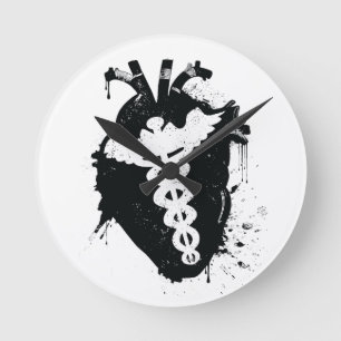 caduceus anatomical heart runde wanduhr