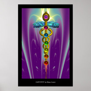 CADUCEUS AND 7 CHAKRAS, Yoga Alternative Medicine Poster