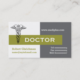 Caduceus Arzt minimalistisch grau, weiß, olivisch Visitenkarte