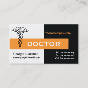 Caduceus Arzt minimalistisch schwarz, weiß, orange Visitenkarte