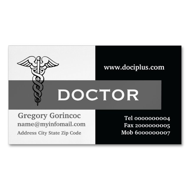 Caduceus Arzt modern minimalistisch schwarz, grau Magnetische Visitenkarte (Vorderseite)