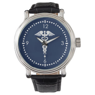 Caduceus auf blauem Hintergrund Armbanduhr