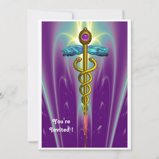 CADUCEUS , blaues, rosa violettes lila Amethygold Einladung (Vorderseite)