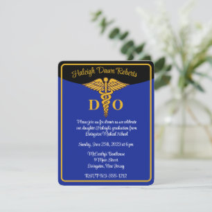Caduceus Blue/Gold/Black Medical School Graduation Einladung