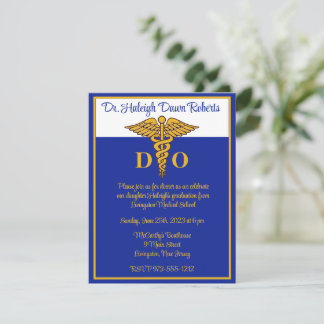 Caduceus Blue & Gold Medical School Abschluss Einladung