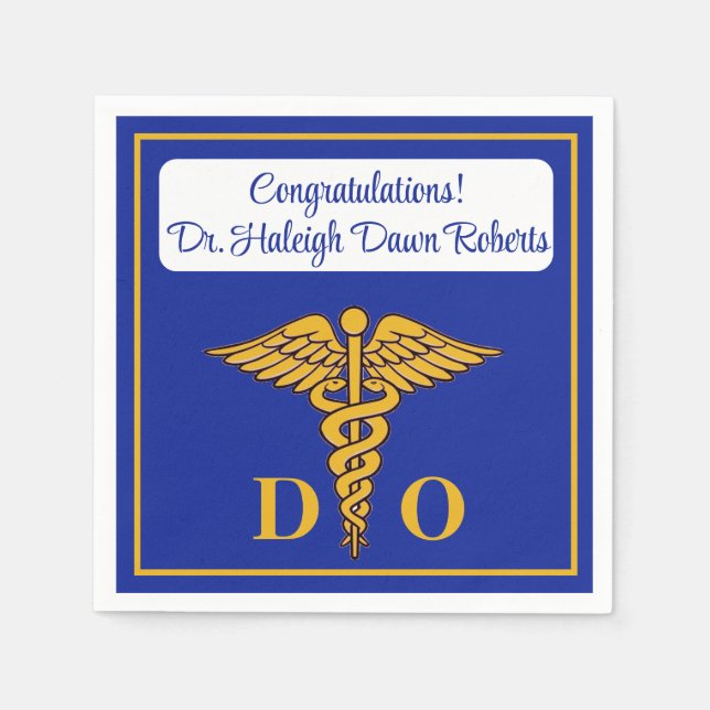 Caduceus Blue & Gold Medical School Abschluss Serviette (Vorderseite)