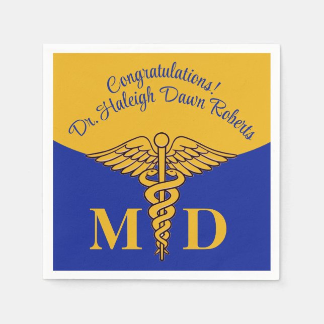 Caduceus Blue & Gold Medical School Abschluss Serviette (Vorderseite)