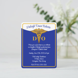 Caduceus Blue/Gold/White Medical School Graduation Einladung
