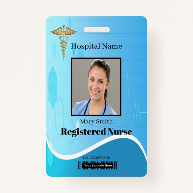 Caduceus Blue Medical Heartbeat Foto ID Ausweis (Vorderseite)