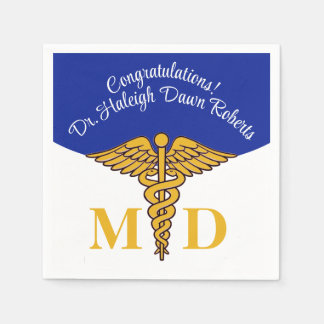 Caduceus Blue & White Medical School Abschluss Serviette