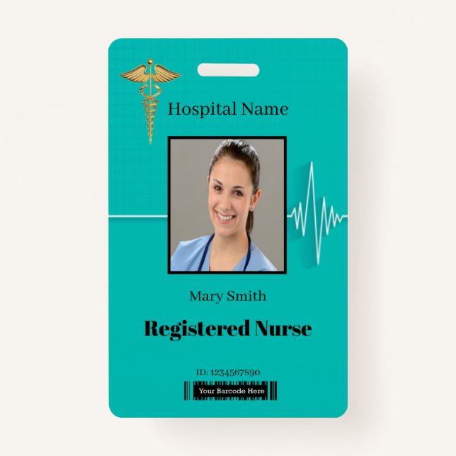 Caduceus Cardio Heartbeat Medizinisches Foto ID Ausweis (Vorderseite)