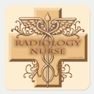 Caduceus cross Radiology Nurse Quadratischer Aufkleber