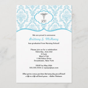 Caduceus Damask blue Nursing School Abschluss RN Einladung
