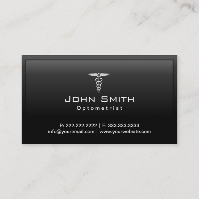 Caduceus Dark Border Optometrist Business Card Visitenkarte (Vorderseite)
