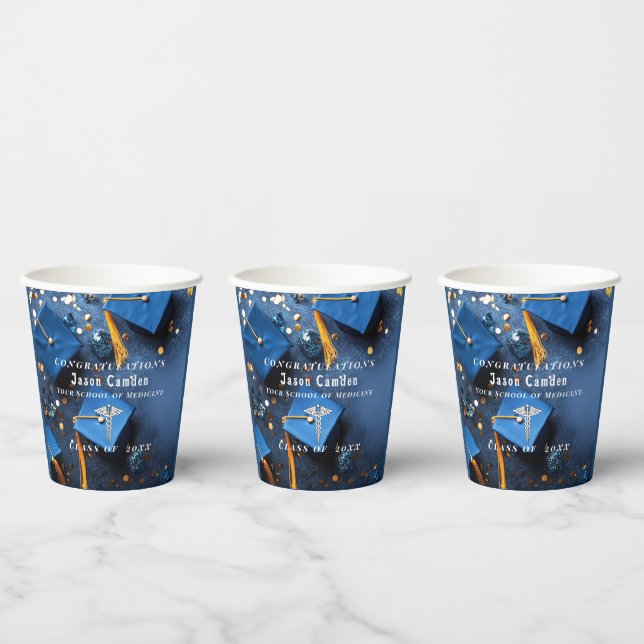 Caduceus Elegant Gold Confetti Navy Blue Pappbecher (Multi)