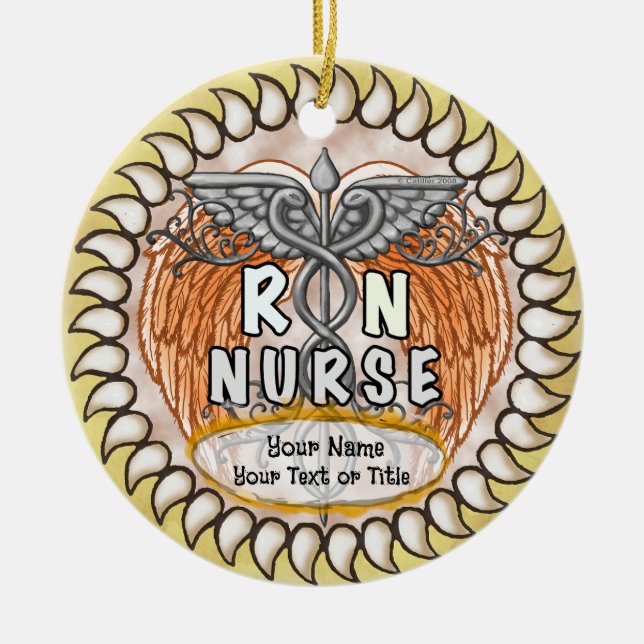 Caduceus Flügel rn Krankenschwester Keramik Ornament (Vorne)