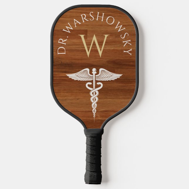 Caduceus | Geschenk für Ärzte, Krankenpfleger, med Pickleball Schläger (Rückseite)